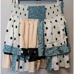Skies Are Blue Satin Like Patchwork Elastic Waist Band Skirt Size‎ M